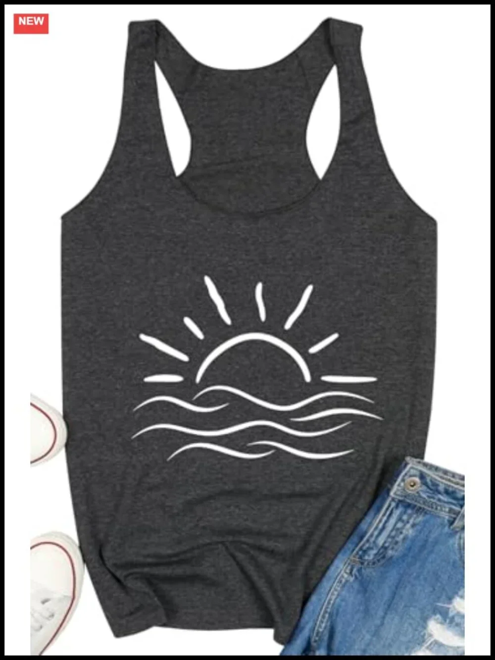 Women's Sleeveless Graphic Tank Top Casual Beach Summer Tee Cotton Blend